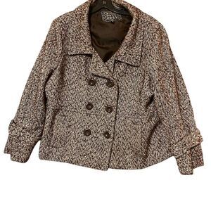 Last Kiss Women's 2XL Black Herringbone Double Breasted Overcoat